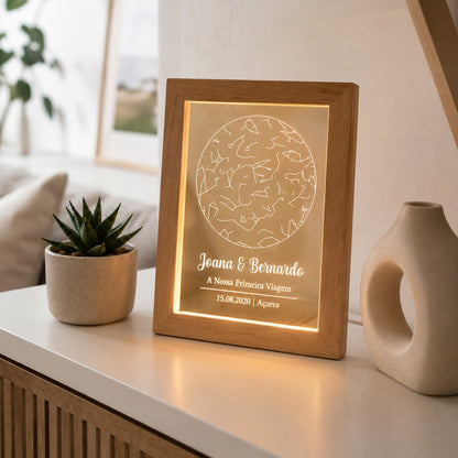 Candeeiro com o Mapa das Estrelas Personalizado